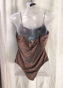 Brown Ruched Bodysuit Swimsuit