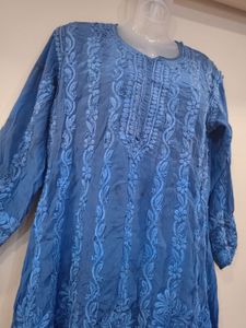 UNIQUE Chikankari Blue Short Anarkali Co-ord Set