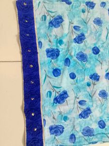 PATIALA SUIT Blue Floral Print and white p