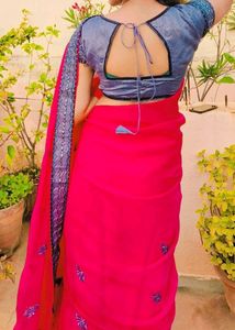 Pink Saree With Silver Border