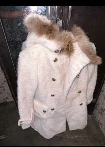 Cream Fuzzy Coat with Fur Hood
