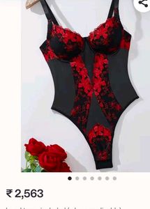 leather Black &amp; Red  Lace Teddy Bodysuit