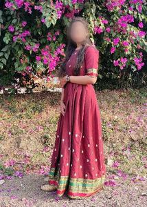 Maroon Ethnic Gown with Golden Border