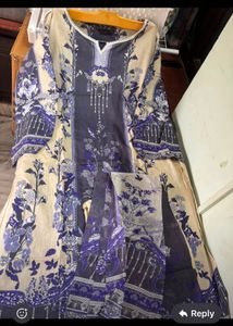 Elegant Blue &amp; Cream Floral Kurta Set