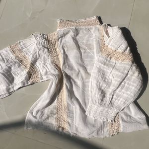 Boho White Lace Trim Blouse