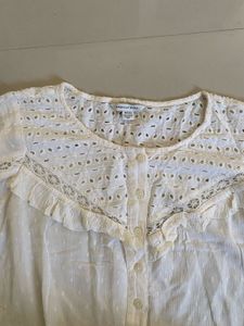 Cream Eyelet Button-Up Blouse