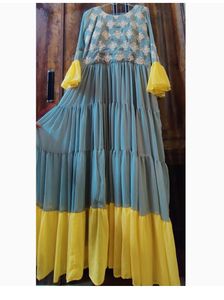 Tiered Maxi Dress - Blue & Yellow