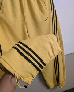 Yellow baggy Sweatpants with Black Stripes