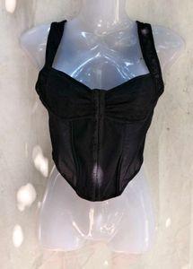Black Lace Trim Corset Top