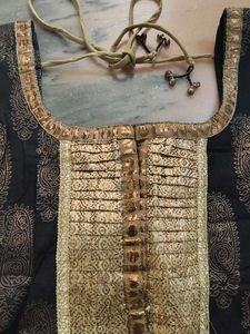 Elegant Black &amp; Gold Kurta Set with Dupatta