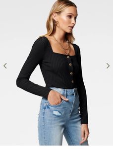 Forever NewSia Button-Front Square-NeckRibbed Card