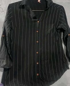 Chic Black Striped Button-Up Shirt