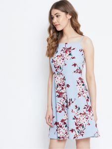 Berrylush Blue Floral Printed A-LineDress
