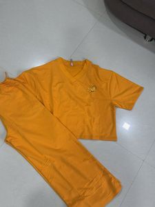 Cute Yellow V-Neck T-Shirt and pajama set
