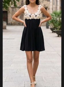 Black Dress/ Top with Floral Applique