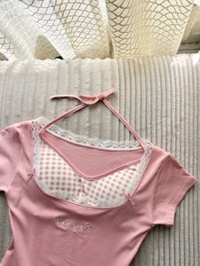Korean imported Cute Pink Halter Neck Top