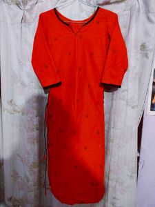 Cotton block printed kurta And Orange Kurta Combo