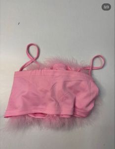 Pink Feather Trim Crop Top