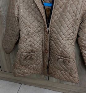 Women’s Beige Quilted Hooded Winter Jacket with Se