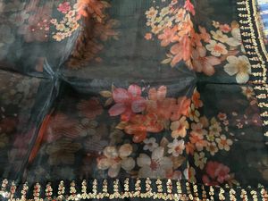 Black Floral Organza Saree