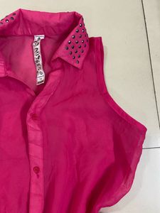 Pink Studded Sleeveless Top