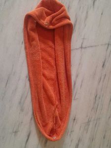 Orange Hair Towel Wrap with Daisy Embroidery