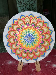 decorative mandala art with wooden stand