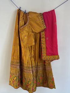 Embroidered Mustard Silk Lehenga -3 pc
