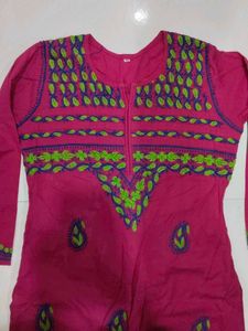Beautiful Lucknowi Embroidered Pink Kurta