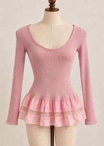 Pink Ruffle Trim Knit Top