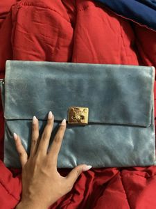 Stylish Blue Leather Clutch Bag