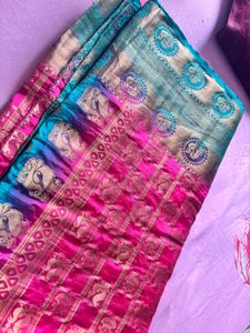 Elegant Pink & Teal Saree