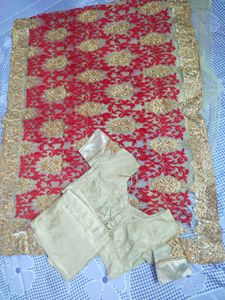 Red &amp; Gold Embroidered Saree