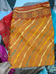 Beautiful Orange Saree with Bandhani Print