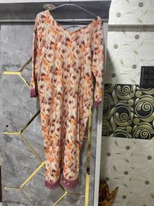 Stylish Printed Kurta with Lace Detail