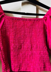 Fuchsia Smocked Puff Sleeve Top