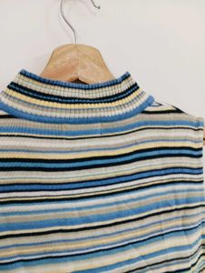 Striped Sleeveless Mock Neck Top