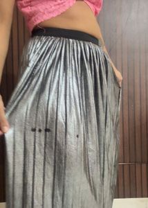 Metallic Silver Pleated Skirt