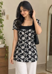 Elegant Black & White Floral Top