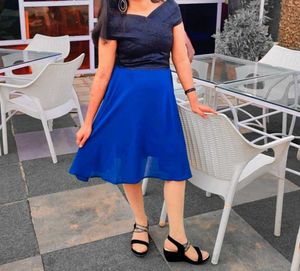 Chic Blue & Black Off-Shoulder Dress