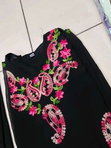 Black Kurta Set with Pink Embroidery