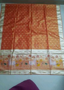 Orange dupatta  with White Polka Dots