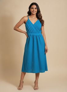 Blue Spaghetti Strap Midi Dress
