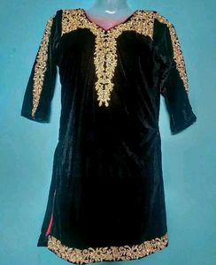 Black Velvet Kurti with Golden Embroidery