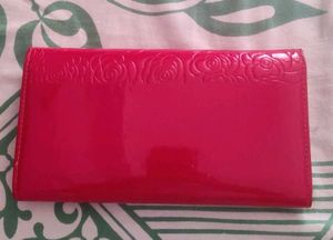 Hot Pink Rose Embossed Patent Leather clutch