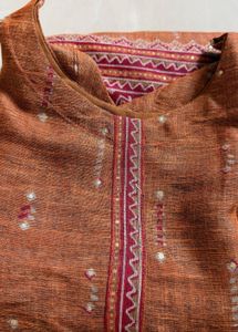 Orange Kurta with Embellished Neckline