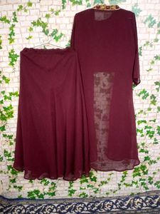 Maroon Dress Set with Gold Embellishments