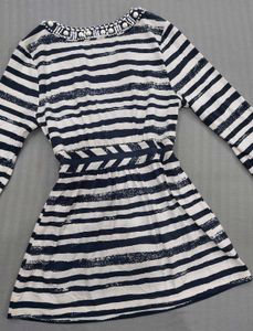 Striped Tunic Top with Embellished Neckline