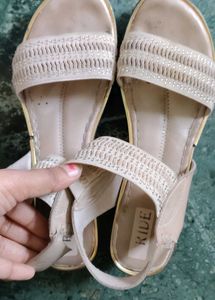 Beige Embellished Flat Sandals