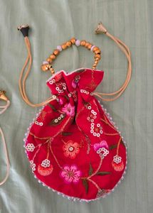 Red Embroidered Potli Bag